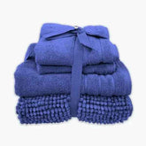 Coordinated Bobble Bath Mat & Towel Set - 4 Pack (Denim)  Adomoo